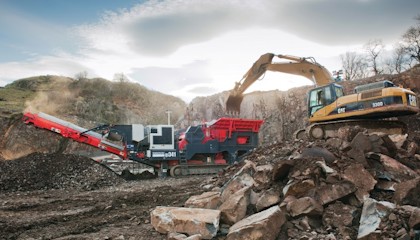 Sandvik QJ341 Mobile jaw crusher in a quarrying application in Scotland